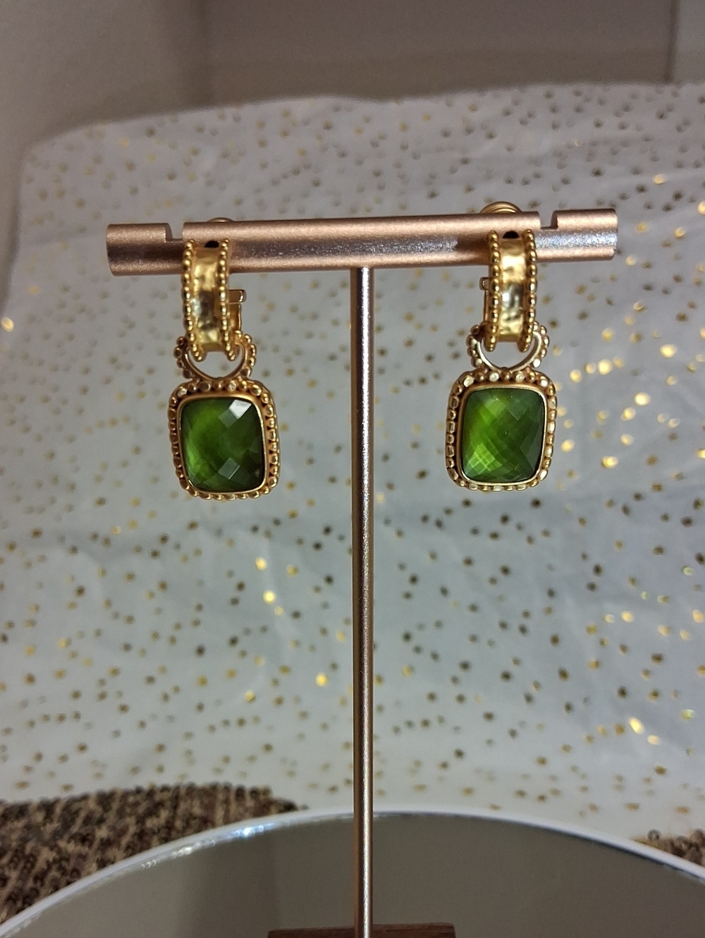 Julie Vos Gold-Tone Earrings with Faceted Green Stones